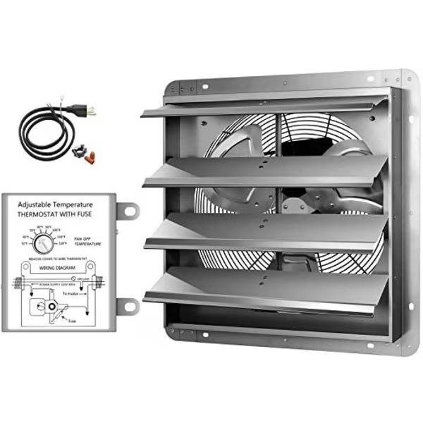 18 Inch Shutter Exhaust Fan with Thermostat, Ipower, Mfr#: HIFANXEXHAUST18THEMOT