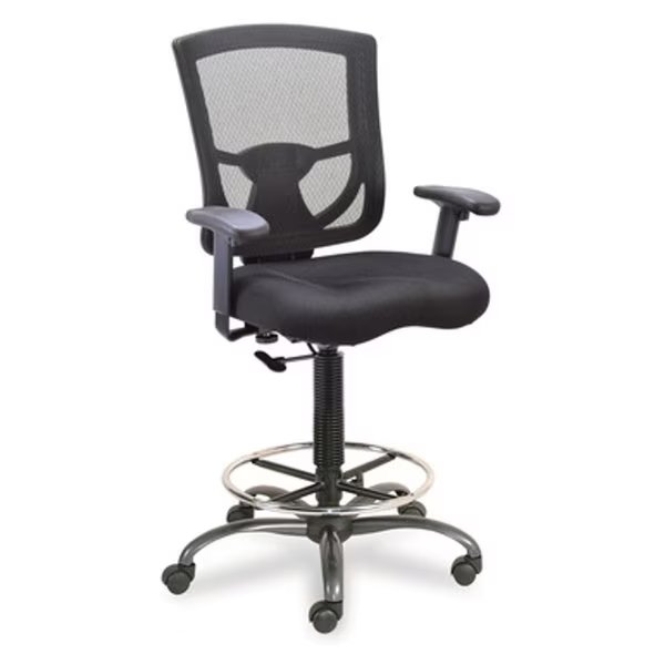 CoolMesh Pro Mesh Back Task Stool with Adjustable Arms, Upholstered Seat, Footring and Black Base, Officesource, Mfr#: 8051ANSFGR