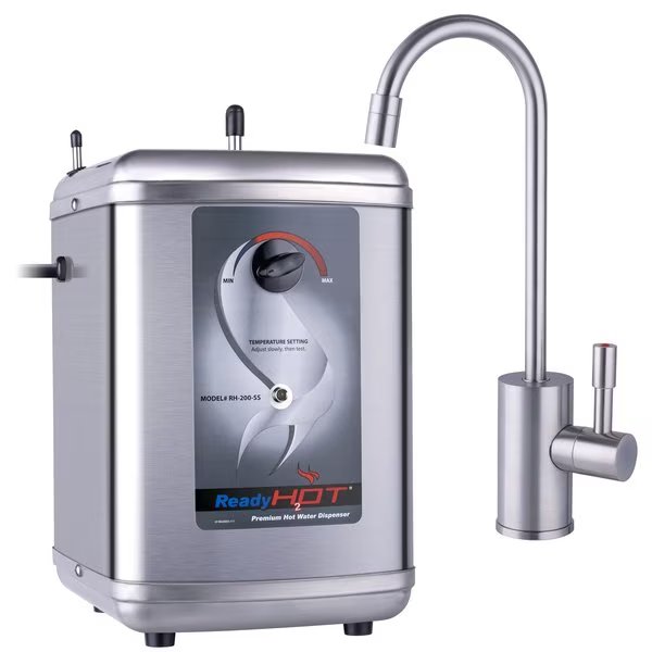 Instant Hot Water Dispenser with Brushed Nickel Hot Water Faucet with Safety Lock, Ready Hot, Mfr#: 41-RH-200-F570-BN