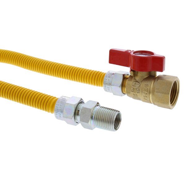 3/8" OD (1/4" ID) Gas Connector, 3/8" MIP x 1/2" FIP Ball Valve x 12", Jones Stephens, Mfr#: G70200
