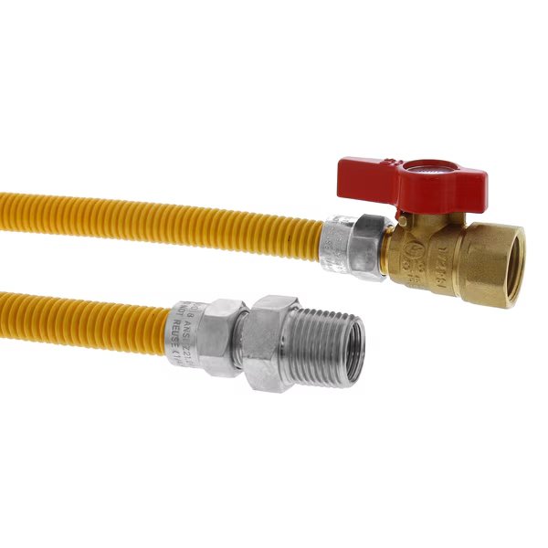 3/8" OD (1/4" ID) Gas Connector, 1/2" MIP x 1/2" FIP Ball Valve x 36", Jones Stephens, Mfr#: G70217