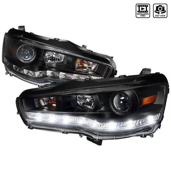 08-12 Mitsubishi Lancer Projector Headlight Black Housing R8 Style, Spec-D Tuning, Mfr#: 2LHP-EVO08JM-8-TM