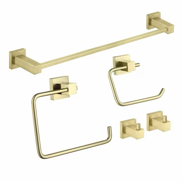 Cube 5-Piece Bathroom Hardware Set, Kibi, Mfr#: C-KBA15-5BG-4