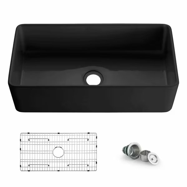 Pure 36 Fireclay Kitchen Farmhouse Apron Front Single Bowl Sink - Matte Black, Kibi, Mfr#: K2-SF36MB