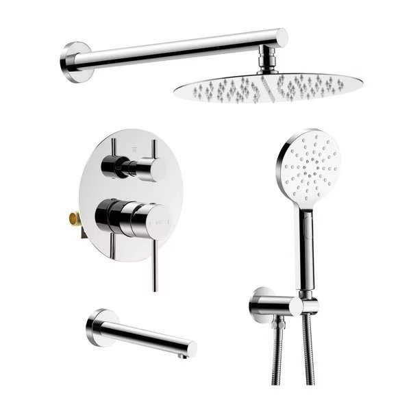 Circular Pressure Balanced 3-Function Shower System with Rough-In Valve, Chrome, Kibi, Mfr#: KSF404CH