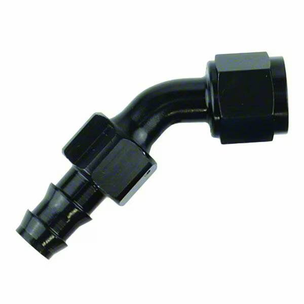 HOSE ENDS Full Swivel; Push On; -8AN; 45 Degree; Anodized; Black; Aluminum; Single, Speedfx, Mfr#: 520845BK