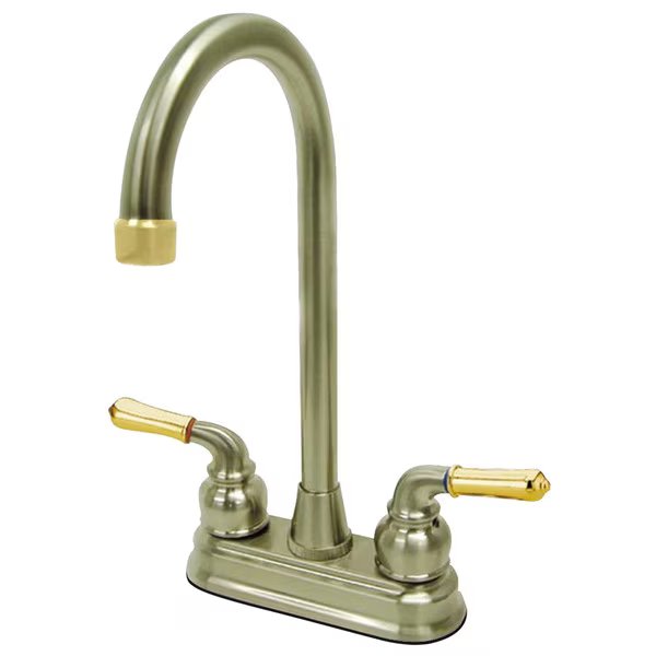 Two-Handle, 4" Centerset Bar Fct, Brushed Nickel/Polished Brass, Kingston Brass, Mfr#: KB499