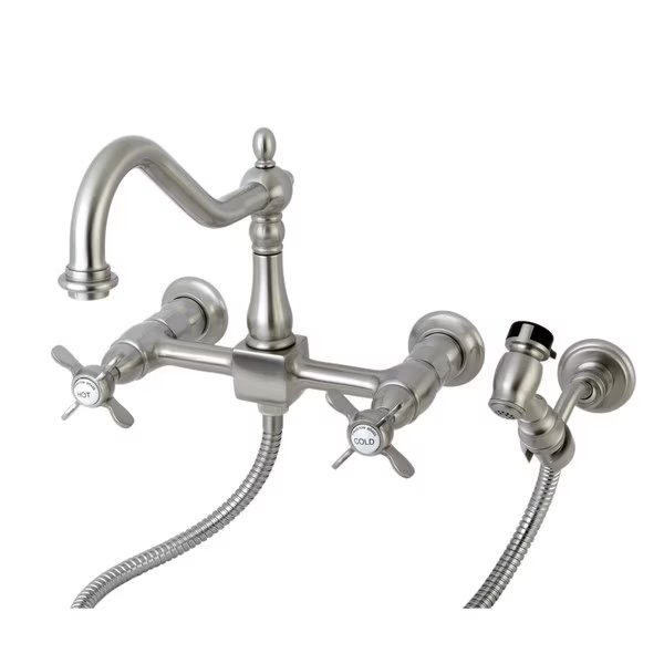 KS1248BEXBS 8" Centerset Wall Mount Kitchen Faucet with Brass Sprayer, Essex, Mfr#: KS1248BEXBS
