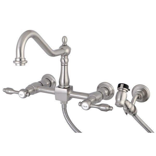 KS1248TALBS 8" Centerset Wall Mount Kitchen Faucet with Brass Sprayer, Tudor, Mfr#: KS1248TALBS