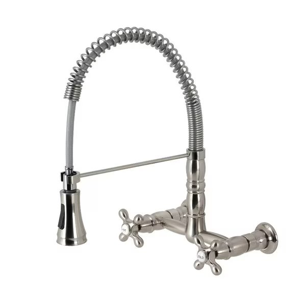 Heritage 2-Handle Wall-Mount Pull-Down Sprayer Kitchen Faucet, Nickel, Gourmetier, Mfr#: GS1248AX