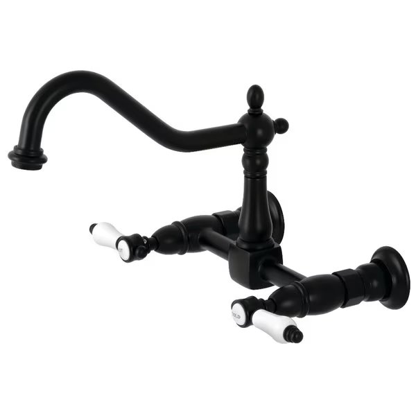 KS1240BPL Bel-Air Wall Mount Bridge Kitchen Faucet, Matte Black, Kingston Brass, Mfr#: KS1240BPL