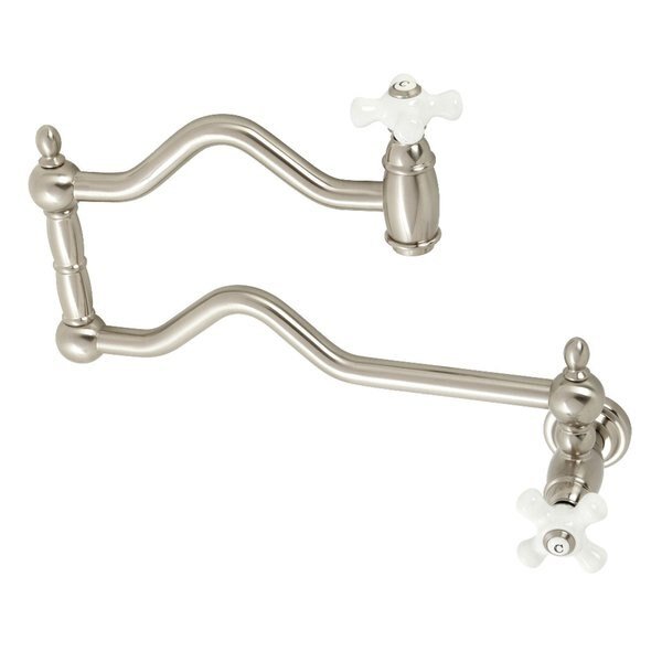 KS2108PX Heritage Wall Mount Pot Filler, Brushed Nickel, Kingston Brass, Mfr#: KS2108PX
