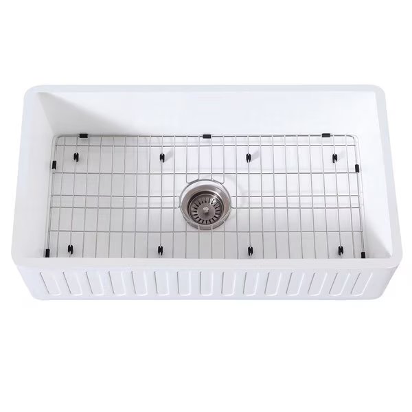KGKFA361810RM 36" x 18" SGL Bowl Farmhouse Kitchen Sink, Drain & Rack, Gourmetier, Mfr#: KGKFA361810RM