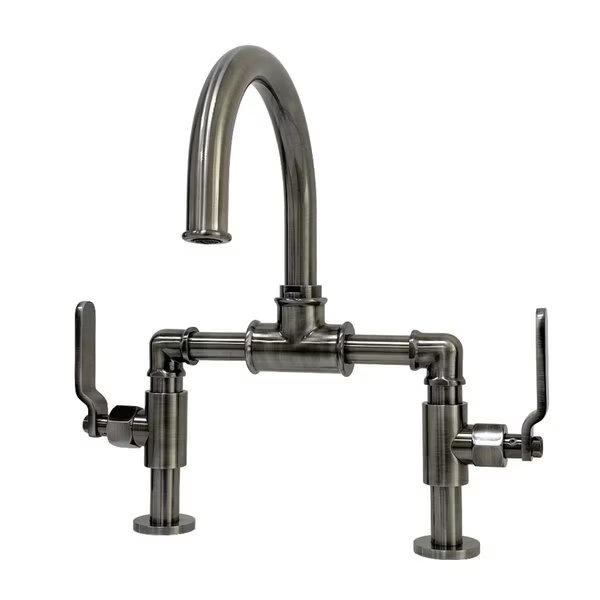 Whitaker Industrial Style Bridge Bathroom Faucet W/Pop-Up Drain, Blk SS, Kingston Brass, Mfr#: KS217KLVN
