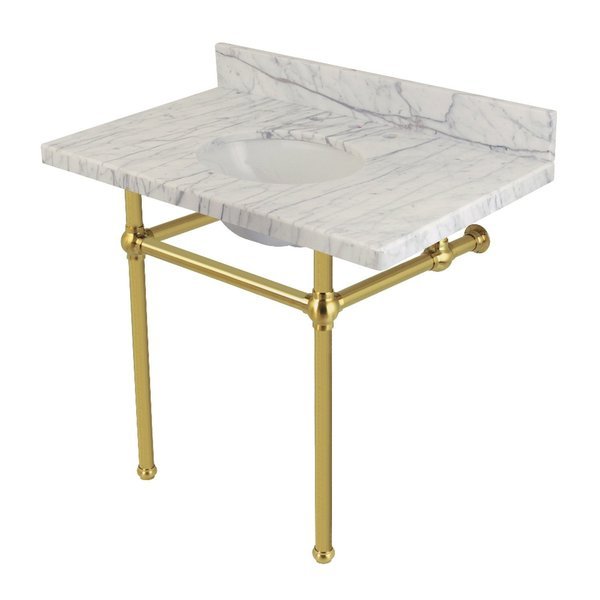 36X22 Carrara Marble Vanity Top W/Brass Feet Combo, CarraraMarble/Brass, Fauceture, Mfr#: KVPB3630MB7