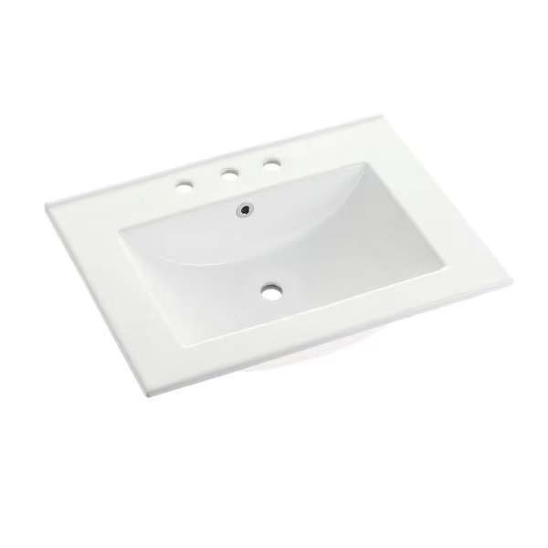Ultra Modern 24"x18" Ceramic Vanity Top (8" Faucet Drillings), White, Fauceture, Mfr#: LBT24187W38