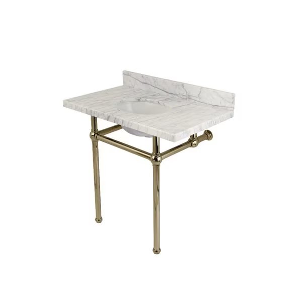 36X22 Marble Vanity Top W/ Brass Feet Combo, Marble/ Nickel, Fauceture, Mfr#: KVPB36MB6
