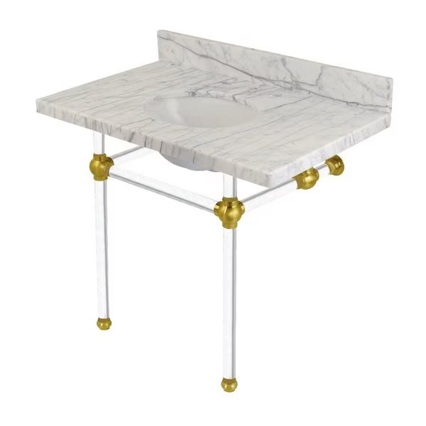 36X22 Marble Vanity Top W/ Acrylic Feet Combo, Marble/Brass, Fauceture, Mfr#: KVPB3630MA7