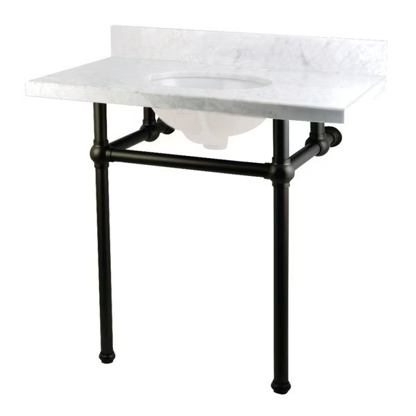 36X22 Carrara Marble Vanity Top W/Brass Feet Combo, Carrara Marble/Blk, Kingston Brass, Mfr#: KVPB36MB0
