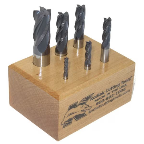 4 Flute Long Series Carbide End Mill Set, 4pc 1/8-1/2, Kodiak Cutting Tools, Mfr#: 56310035