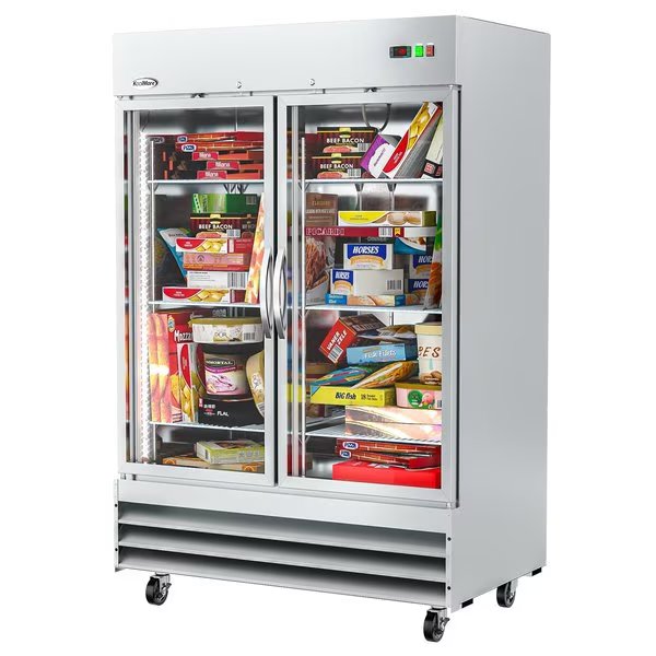 Commercial Stainless-Steel Upright Freezer with Reach-In Self-Close Glass Doors, 6 Storage Shelves, Koolmore, Mfr#: RIF-2D-GD