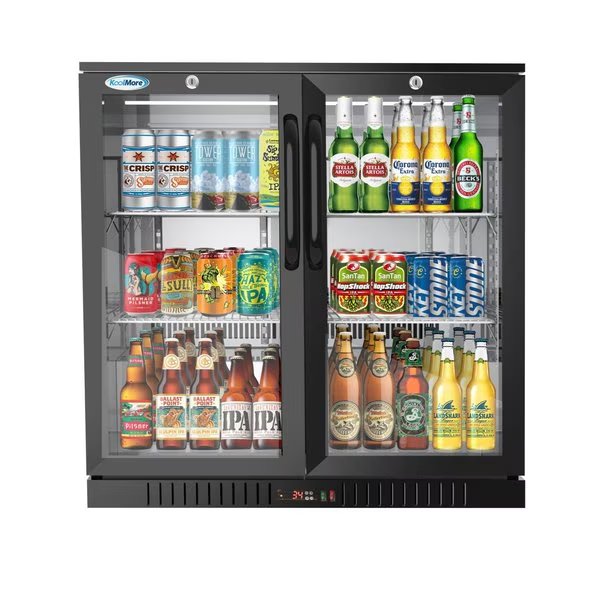 2 Door Back Bar Cooler  Counter Height Glass Door Refrigerator with LED Lighting - 7.4 cu.ft., Black, Koolmore, Mfr#: BC-2DSW-BK