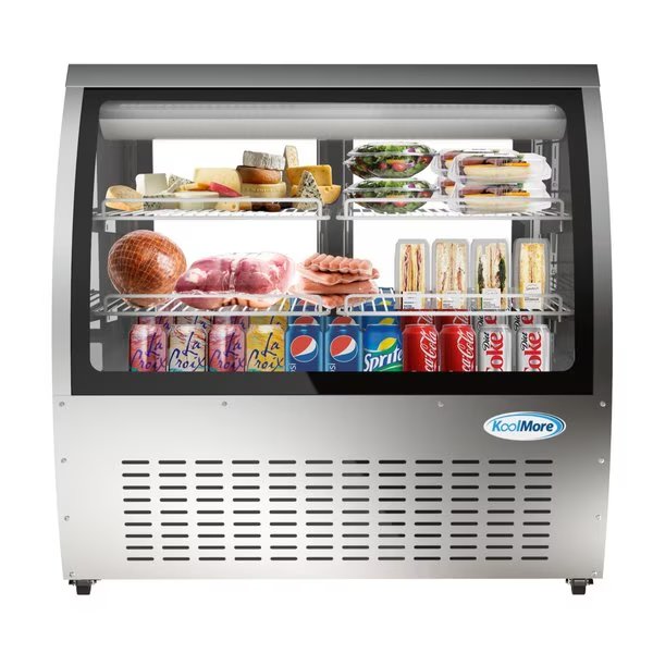 47" Deli Case and Meat Display Refrigerator, Multi-Tiered Shelves, Curved Glass Front, Koolmore, Mfr#: RD18C-SS