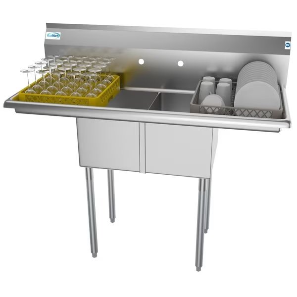 2 Compartment Stainless Steel NSF Commercial Kitchen Prep&Utility Sink w/2 Drainboards, Koolmore, Mfr#: SB121610-12B3