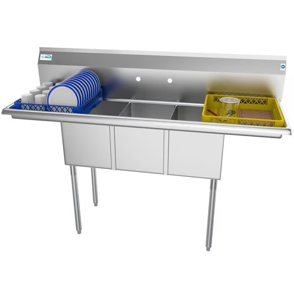 60" 3 Compartment Stainless Steel NSF Commercial Kitchen Sink, Koolmore, Mfr#: SC121610-12B3