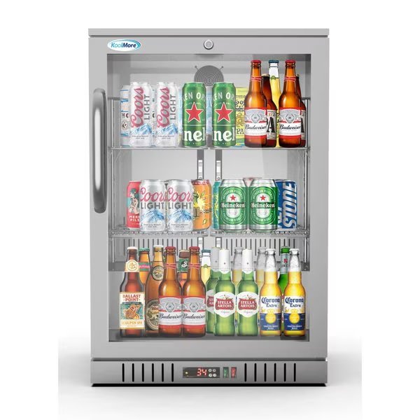 One Door Stainless Steel Back Bar Cooler Counter Height Beverage Refrigerator, Mini Drink Fridge, Koolmore, Mfr#: BC-1DSW-SS