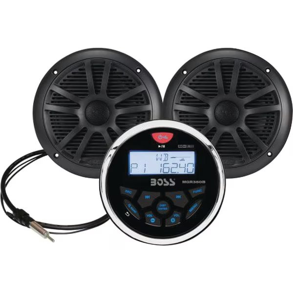 Boss Audio MCKGB350B6 Bluetooth In-Dash Gauge Receiver Package W/ 6-1/2 Marine Speakers", Black, Boss Audio, Mfr#: MCKGB350B6