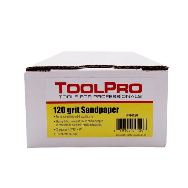 120Grit Long Tab 4316 in x 11516 in Drywall Sanding Sheets 100Pack, 100PK, Toolpro, Mfr#: TP04120