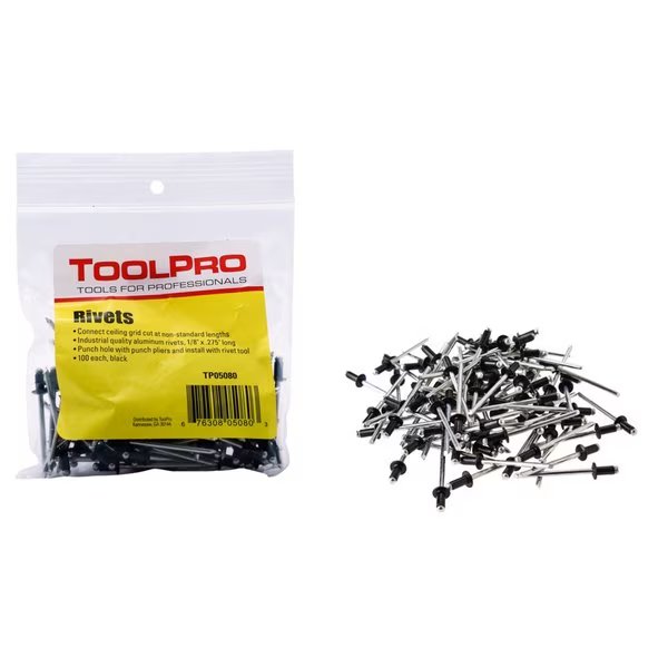 18 in Black Aluminum Pull Rivets 100PK, Toolpro, Mfr#: TP05080