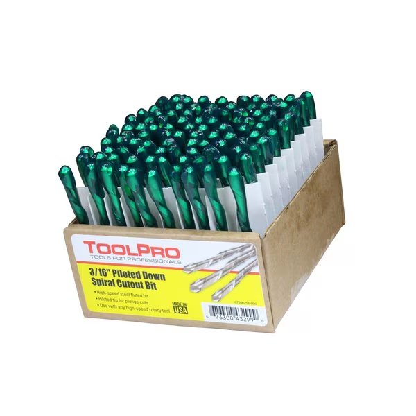 316 in Piloted Down Spiral Cutout Bits 100PK, Toolpro, Mfr#: TP43299