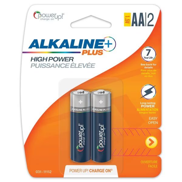 Batteries Alkaline Plus AA, PK 2, Power Up!, Mfr#: 031-11112