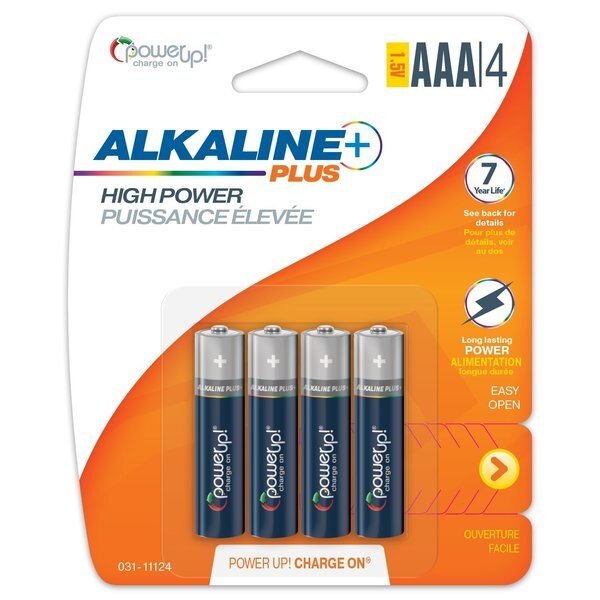Batteries Alkaline Plus AAA, PK 4, Power Up!, Mfr#: 031-11124