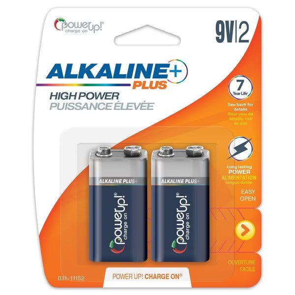 Batteries Alkaline Plus 9 Volt, PK 2, Power Up!, Mfr#: 031-11152