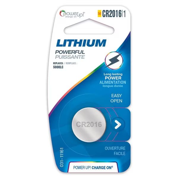 Batteries Button Cell Lithium CR2016 3v, Power Up!, Mfr#: 031-11161