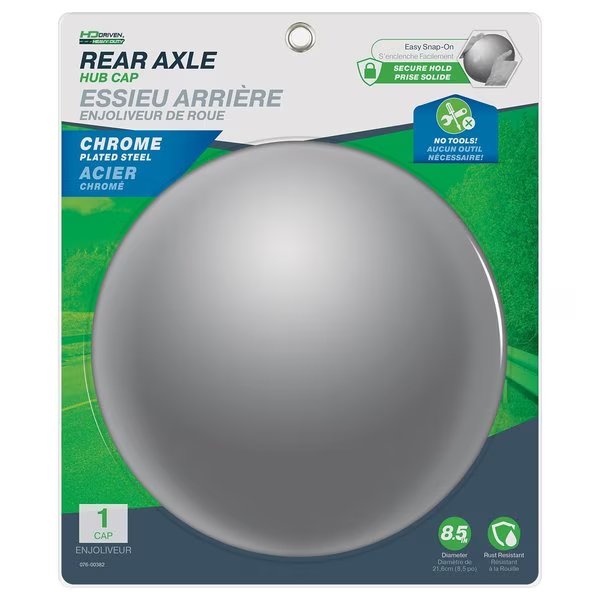 Hub Cap Metal Rear Axle Push On 8.5in, Hd Driven, Mfr#: 076-00382