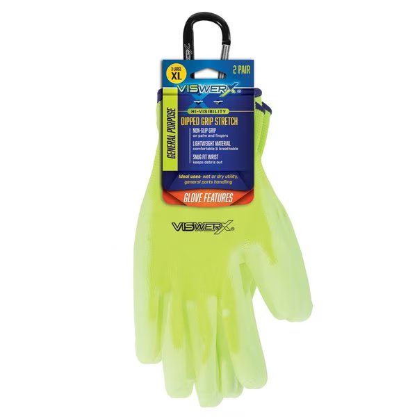Hi-Vis Lightweight Glove - PV Coated XL, PK 2, Viswerx, Mfr#: 127-11003