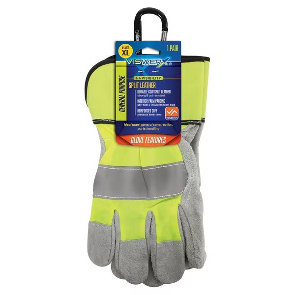 Hi-Vis Split Leather Palm Glove XL, Viswerx, Mfr#: 127-11023