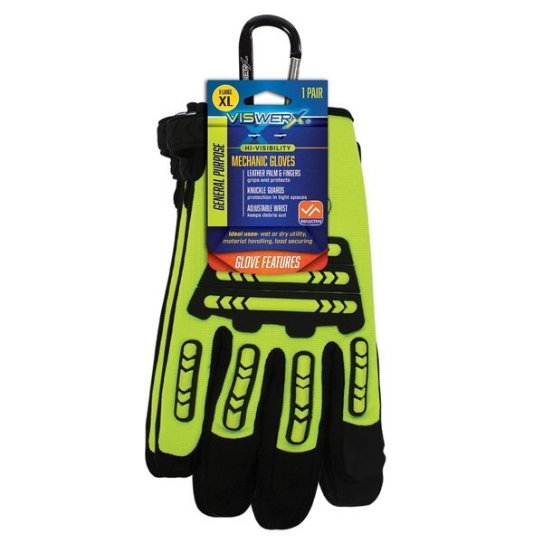 Hi-Vis Mechanic Glove-Adj Wrist& Knuckle Guards XL, Viswerx, Mfr#: 127-11043