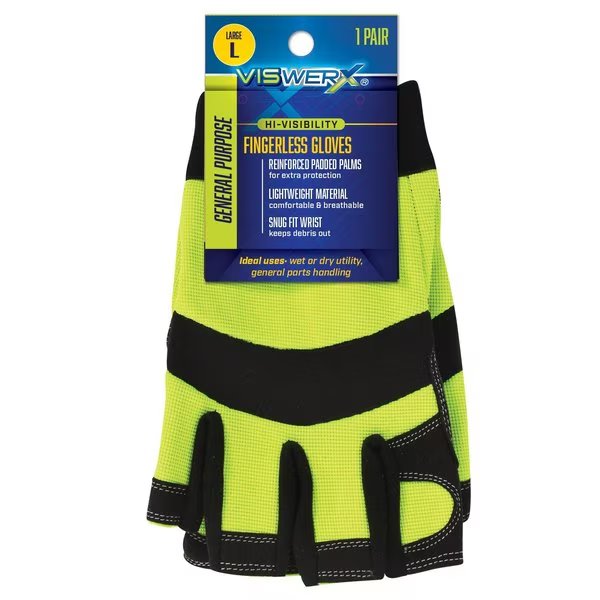 Hi-Vis Fingerless Glove-Adj Wrist LG, Viswerx, Mfr#: 127-11047