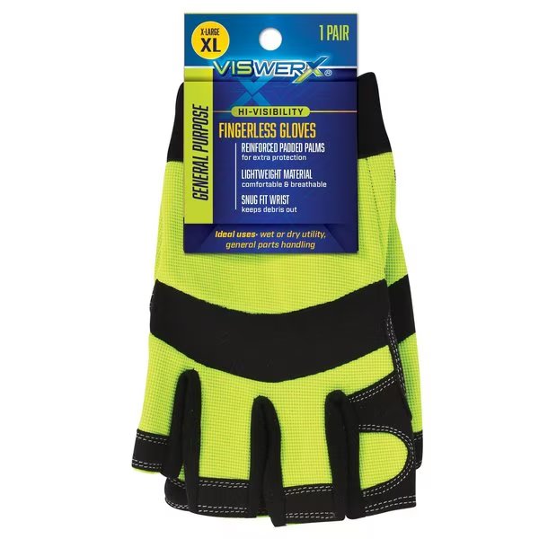 Hi-Vis Fingerless Glove-Adj Wrist XL, Viswerx, Mfr#: 127-11048