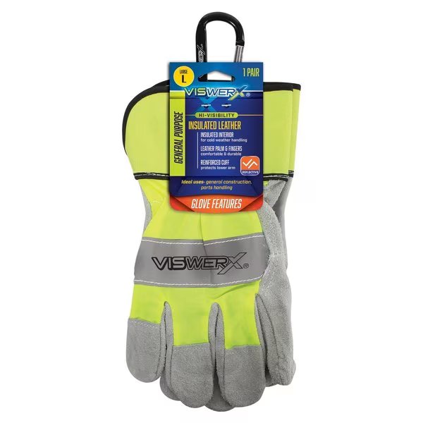 Hi-Vis Lined Split Leather Palm Glove LG, Viswerx, Mfr#: 127-11052