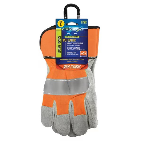 Hi-Vis Split Leather Palm Glove Orange LG, Viswerx, Mfr#: 127-11072