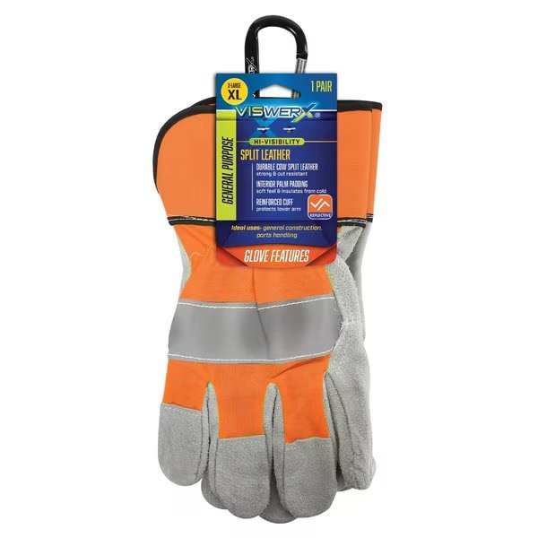 Hi-Vis Split Leather Palm Glove Orange XL, Viswerx, Mfr#: 127-11073