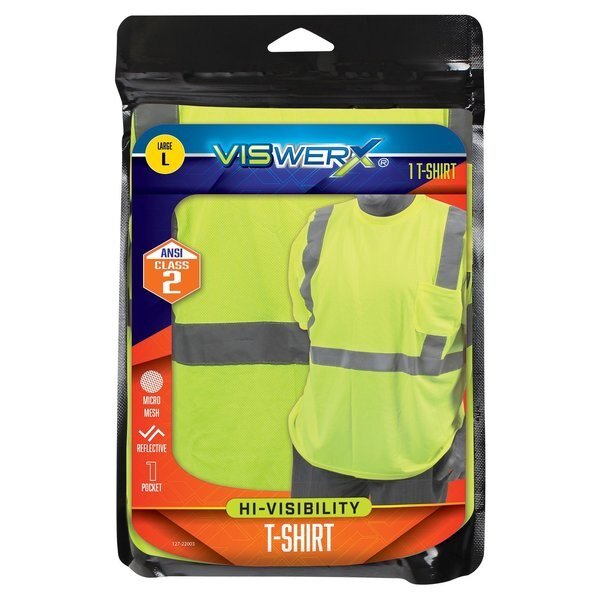 Hi-Vis SS T-Shirt w-Pocket - ANSI CL2 LG, Viswerx, Mfr#: 127-22003