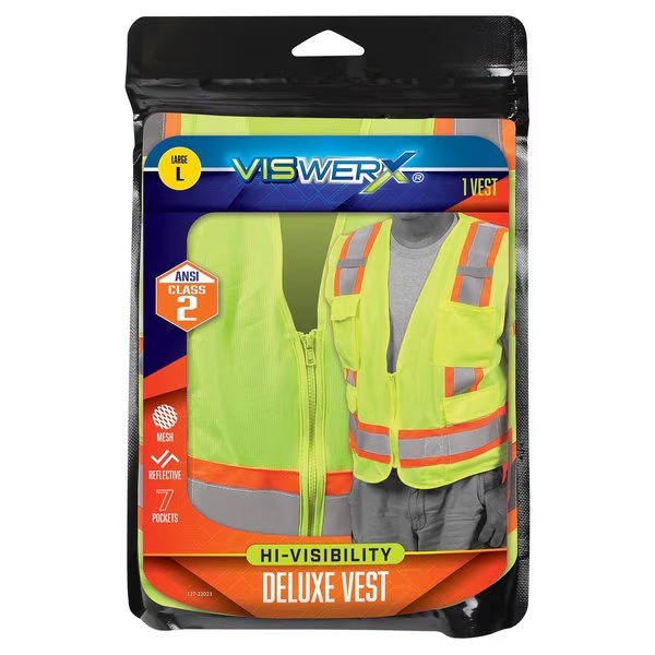 Hi-Vis Deluxe Vest - ANSI CL2 LG, Viswerx, Mfr#: 127-22023