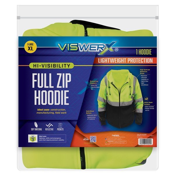 Hi-Vis Full Zip Hoodie - ANSI CL2 XL, Viswerx, Mfr#: 127-22044